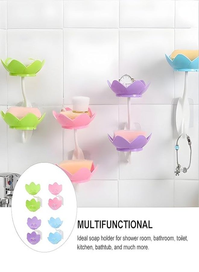 DORLANK Soap Dish Holder | Flower Design Wall Hanging Soap Storage Rack for Kitchen Bathroom | Double Layer Self Adhesive Soap Stand| Wall Mounted Sponge Holder Sabundani-(Multi Colour) 1PC - Image 5